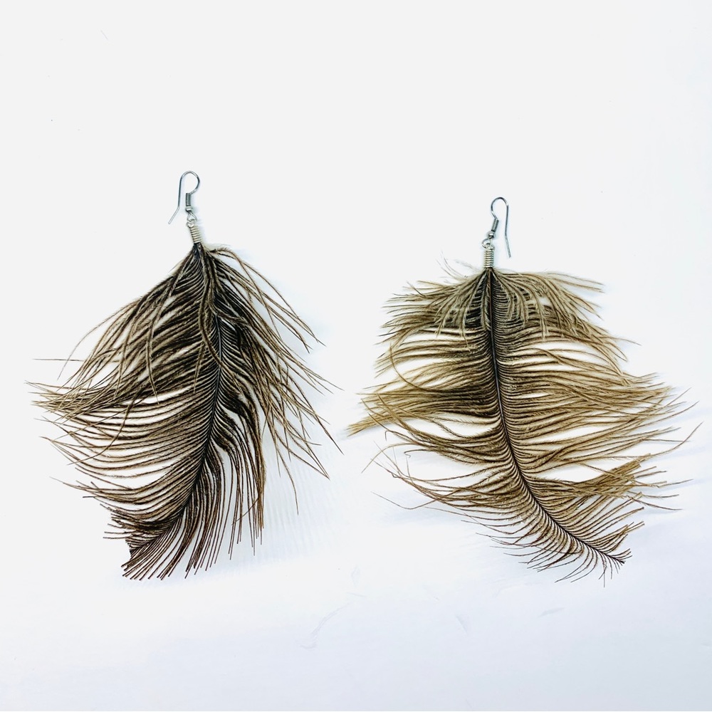 Genuine Feather Large Dangle Earrings
